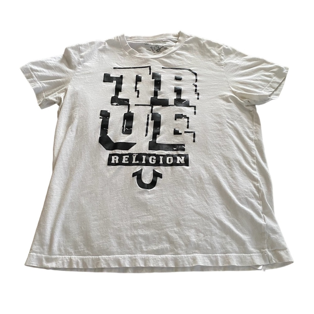 True Religion Men's M "True" Black/White Logo Short Sleeve T-Shirt